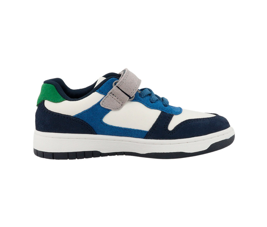 Seitenansicht eines Lurchi Sneaker »Gaio-S« mit blauen, weißen und grünen Akzenten.