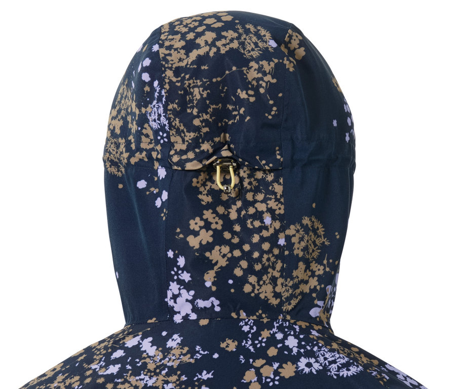 Detailansicht der Kapuze einer Halfzip-Skijacke mit Blumenmuster.