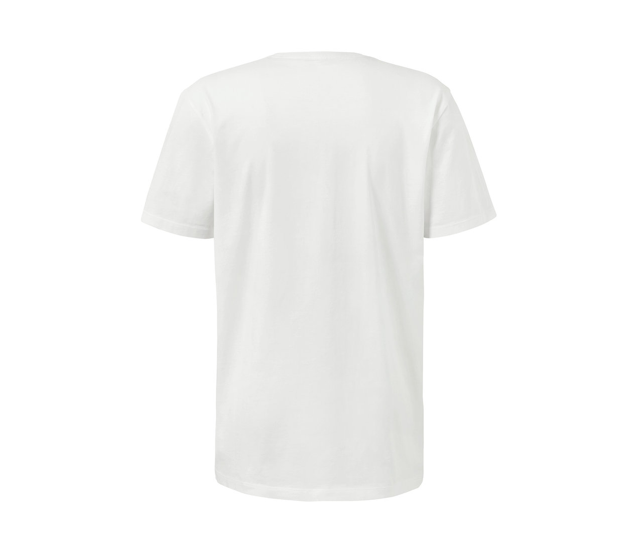 Rückansicht von einem weißen 2 T-Shirts mit Rundhalsausschnitt.