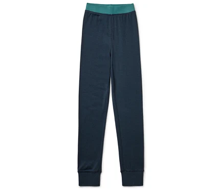 Marineblaue Leggings mit türkisfarbenem Bund.