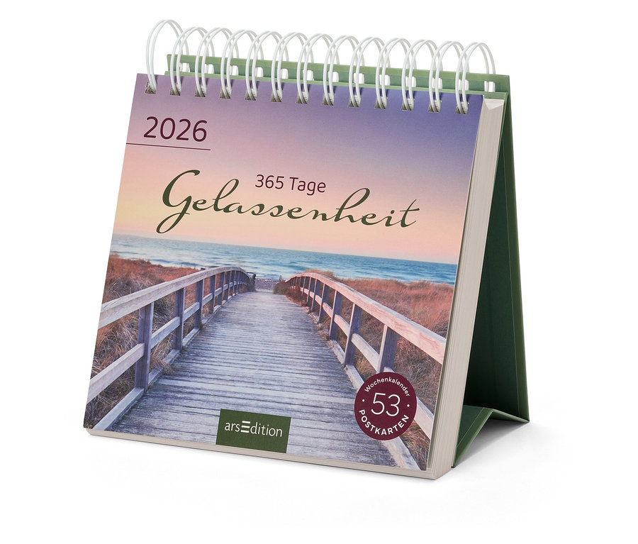 Aufstellkalender 2026 – 365 Tage Gelassenheit mit einem Bild von einem Weg zum Meer.