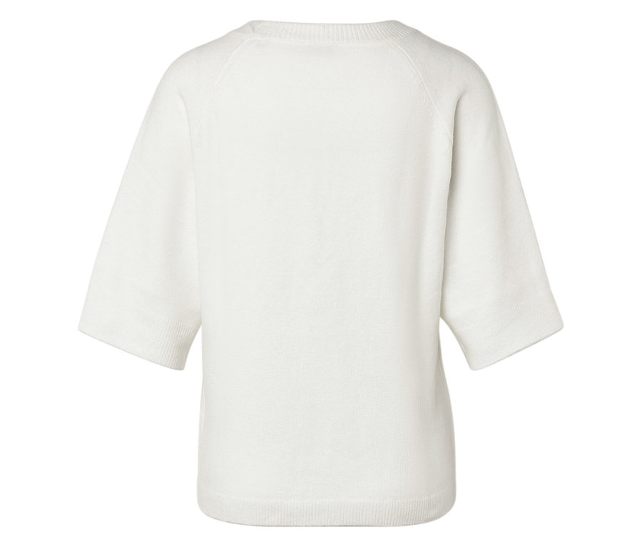 Weißer Pullover mit kurzen Ärmeln von hinten.