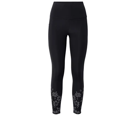 Schwarze Sportleggings »ActivePower« mit hohem Bund und grauem Blumenmuster an den Knöcheln.