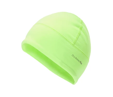 Neon-gelbe Mütze mit der Aufschrift "Dry Active Plus" auf der Seite, auf weißem Hintergrund.