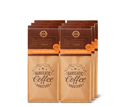 Mehrere Packungen Hanseatic - Italian Bar Espresso - 6x 1 kg Ganze Bohne Kaffeebohnen.