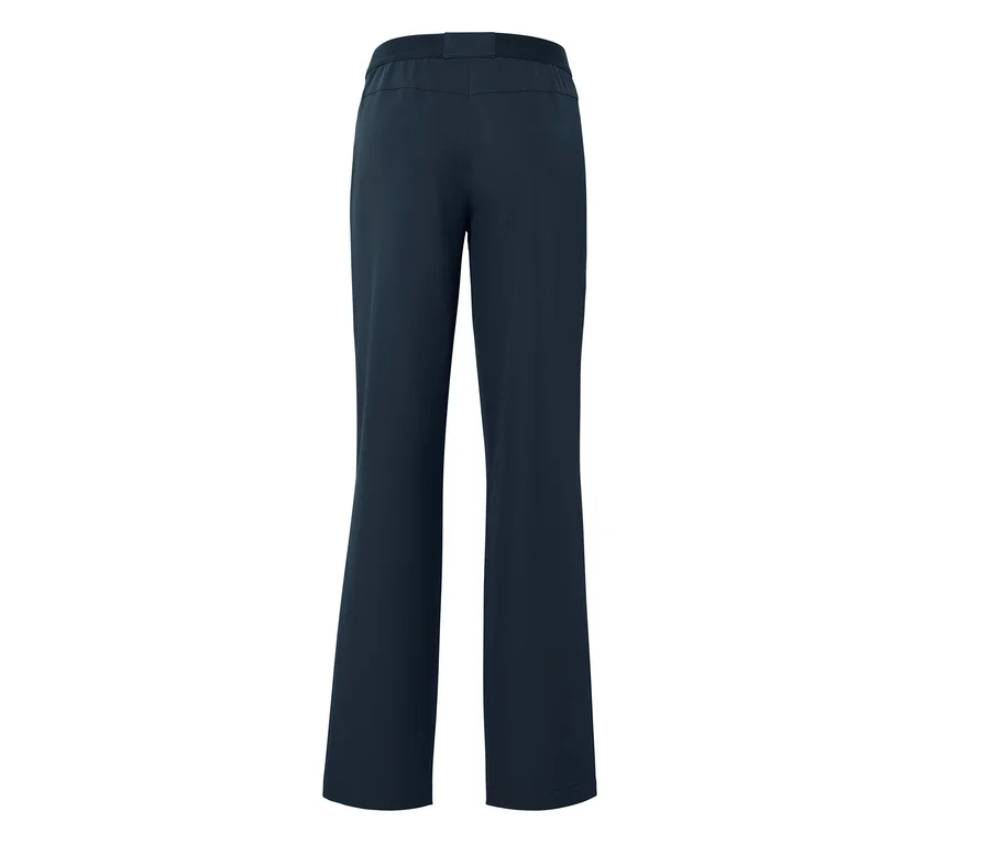 Dunkelblaue Hose, von hinten gezeigt, mit geradem, lockerem Beinschnitt auf weißem Hintergrund.