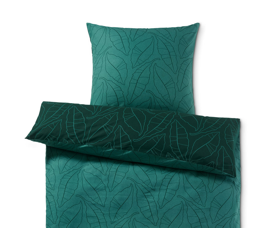 Grüne Biber-Bettwäsche mit Blattmuster, Normalgröße.