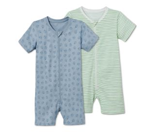 1x grün-weiss gestreift, 1x hellblau mit blauem Alloverprint