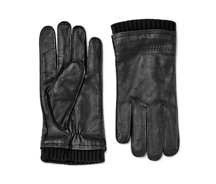 Zwei schwarze Lederhandschuhe.