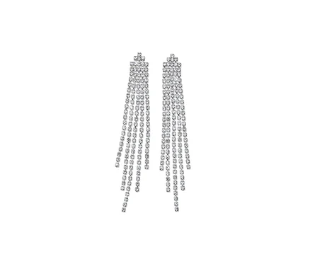 Zwei Ohrhänger Sparkle Fringes mit funkelnden Strasssteinen auf weißem Hintergrund.