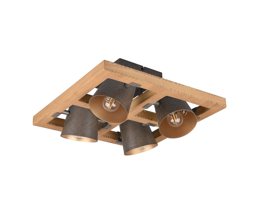 Trio Deckenleuchte »Bell«, 4-flammig mit Holzrahmen und Lampenschirmen.