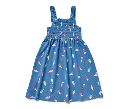 Blaues Trägerkleid mit Eis-Print