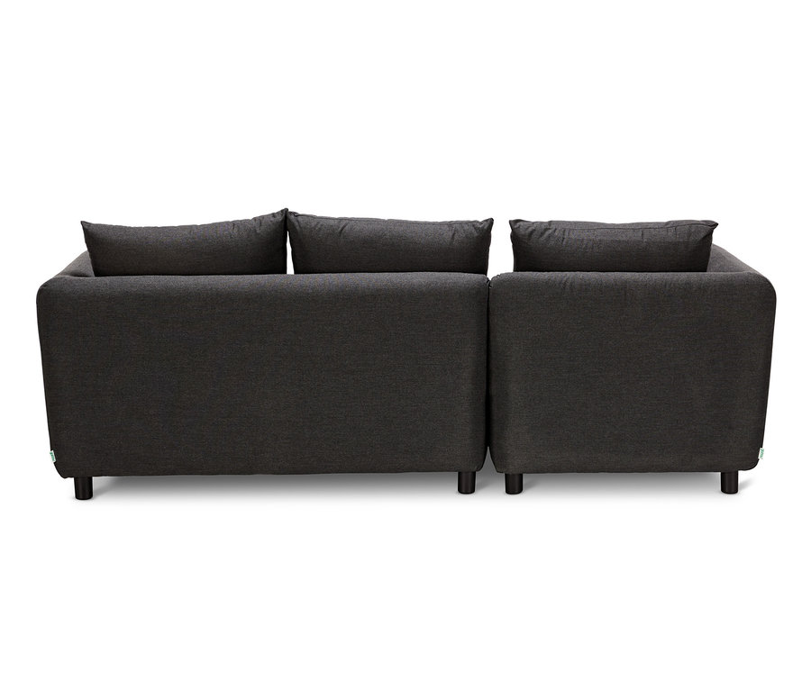 Rückansicht einer grauen Premium-Lounge-Ecke mit Sunbrella®-Stoff.