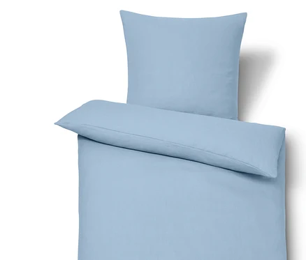 Hellblaue Leinen-Bettwäsche, Normalgröße.