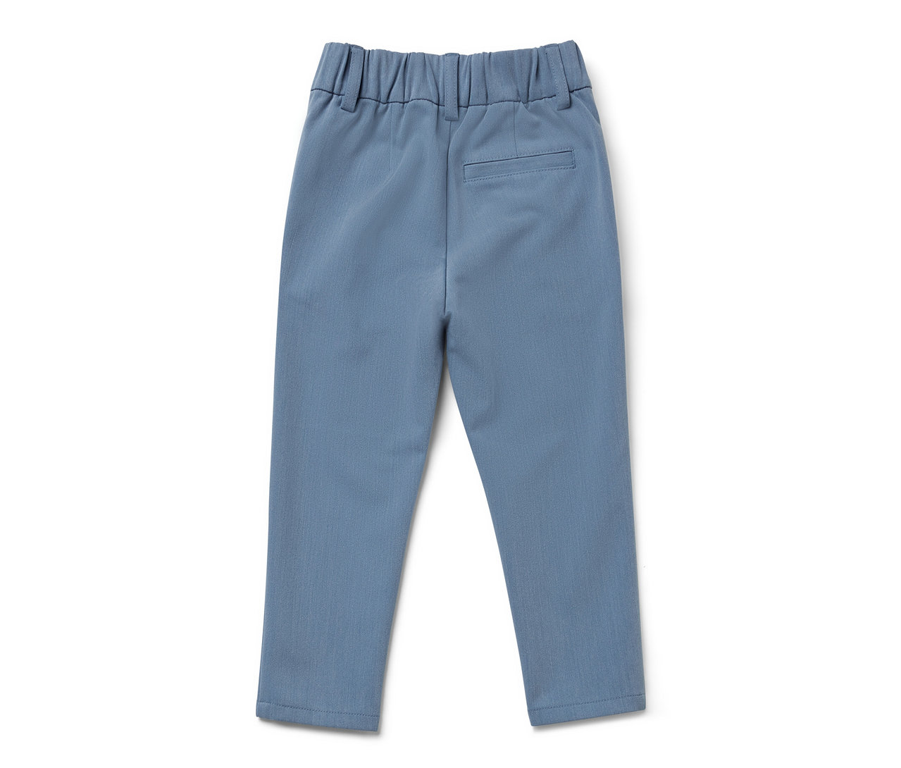 Eine blaue Kinder-Chinohose auf weißem Hintergrund.