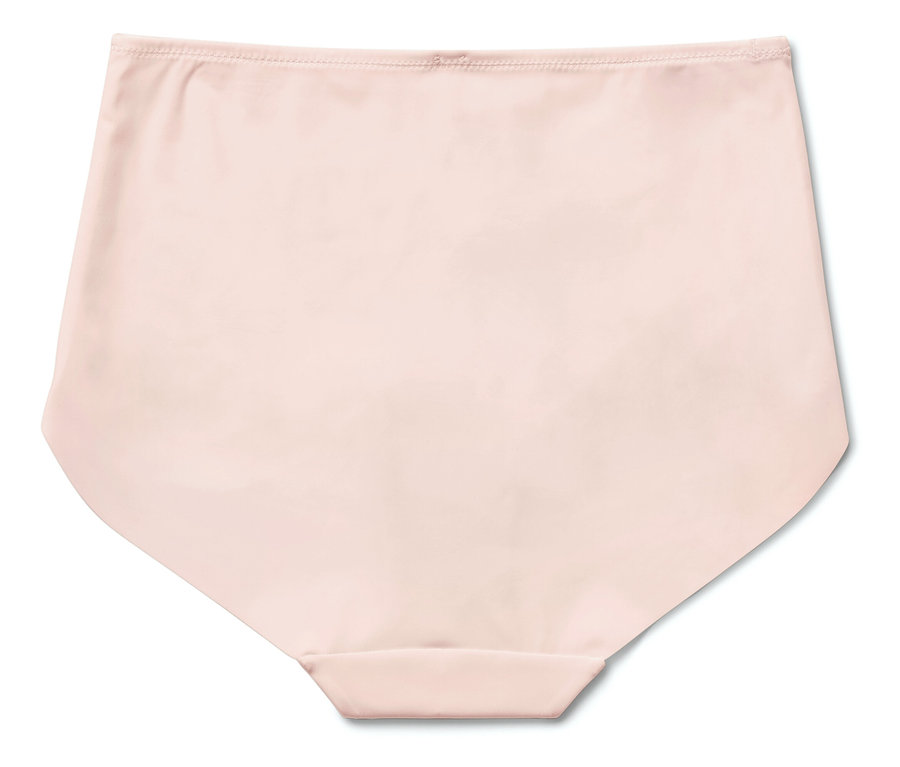 Hellrosa, hoch taillierte Unterhose auf weißem Hintergrund.