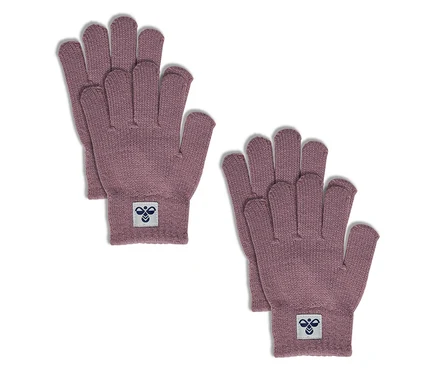 Zwei Paar lila hummel® HMLJR Strickhandschuhe mit Logo am Bündchen.