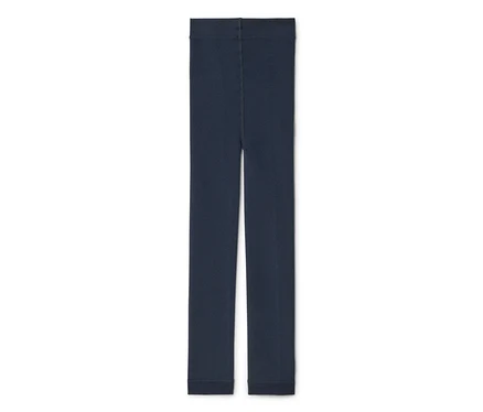 Dunkelblaue Leggings, flach liegend auf weißem Hintergrund.