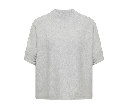 Grauer CECIL Strickpullover mit kurzem Arm und Stehkragen.