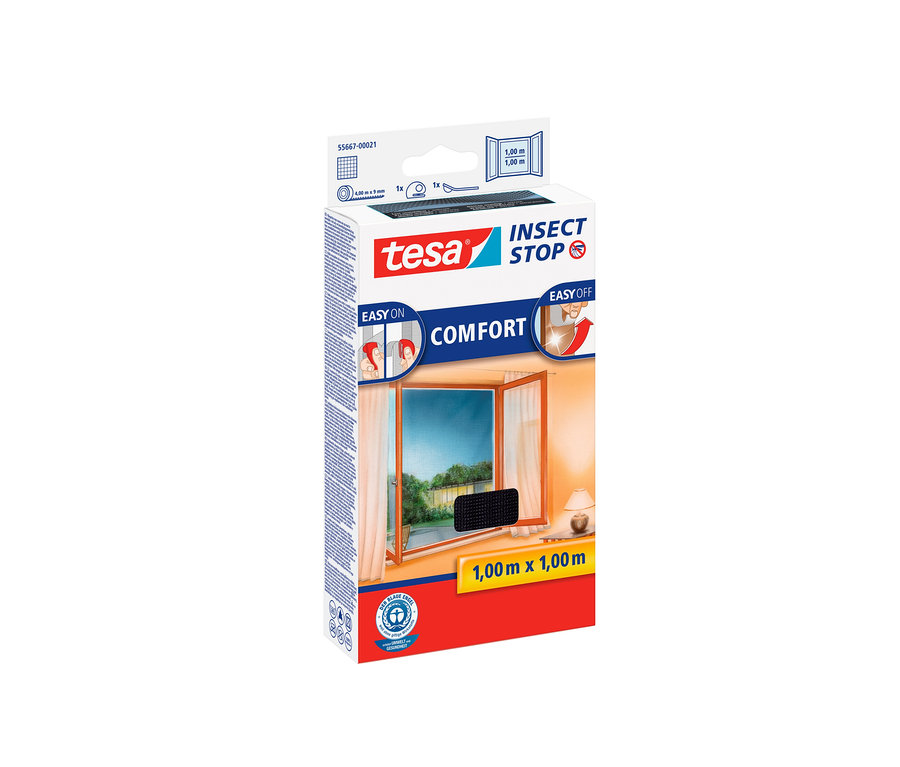 Verpackung der tesa® Insect Stop Fliegengitter »COMFORT« für Fenster, ca. 1 x 1 m.