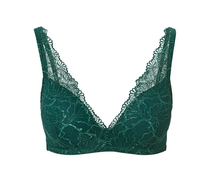 Ein grüner Softschalen-BH mit Spitze.