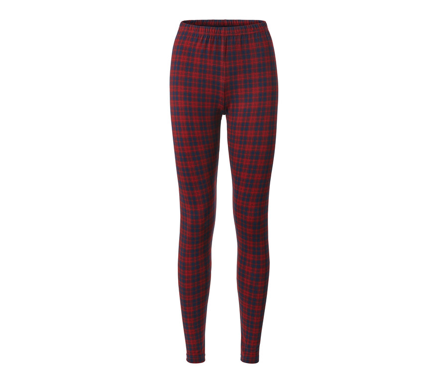 Rot-blaue karierte kuschelige Leggings.