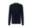 Dunkelblauer Pullover mit Rundhalsausschnitt.