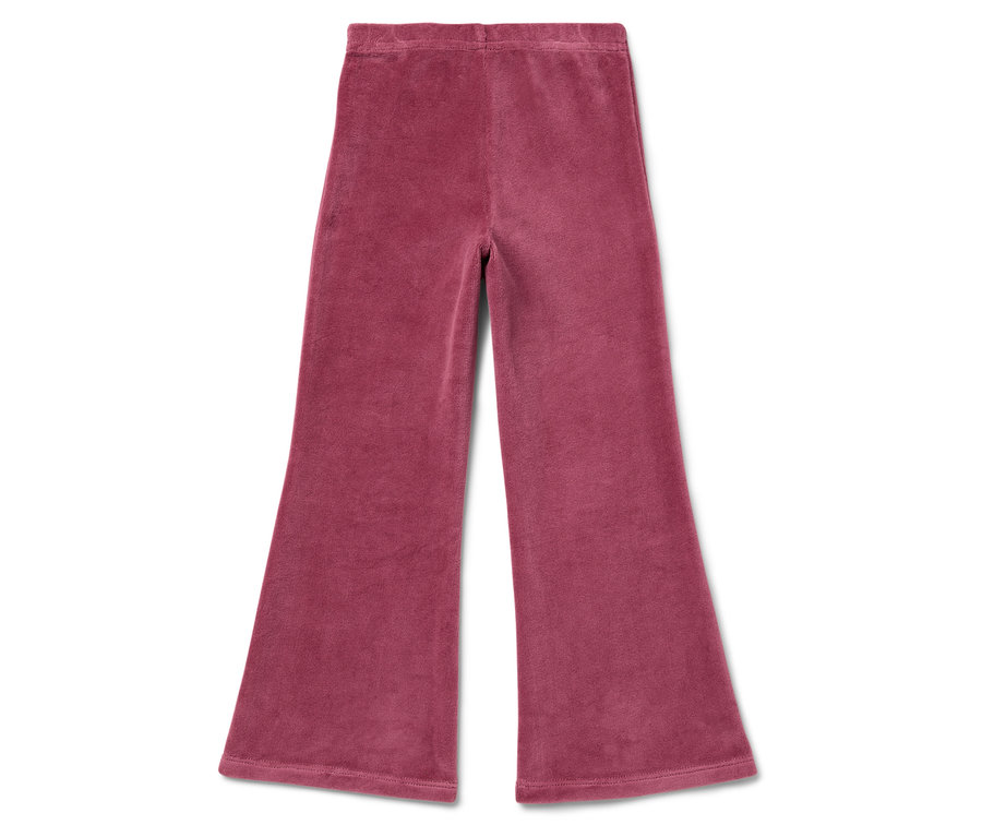 Eine rosafarbene Cordhose mit Schlag liegt auf einem weißen Hintergrund.