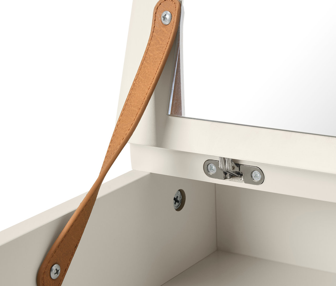 Detail der Kommode »LEEG« mit 4 Schubladen und Spiegel.