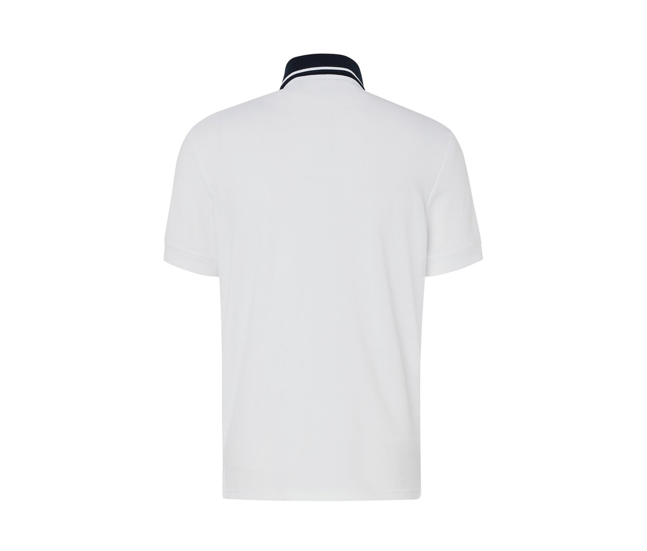 Rückansicht eines weißen Funktions-Poloshirts.