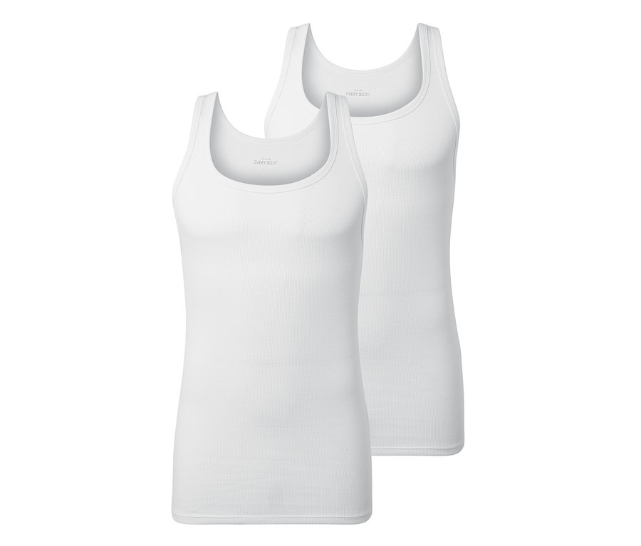 Zwei weiße Doppelripp-Tops.