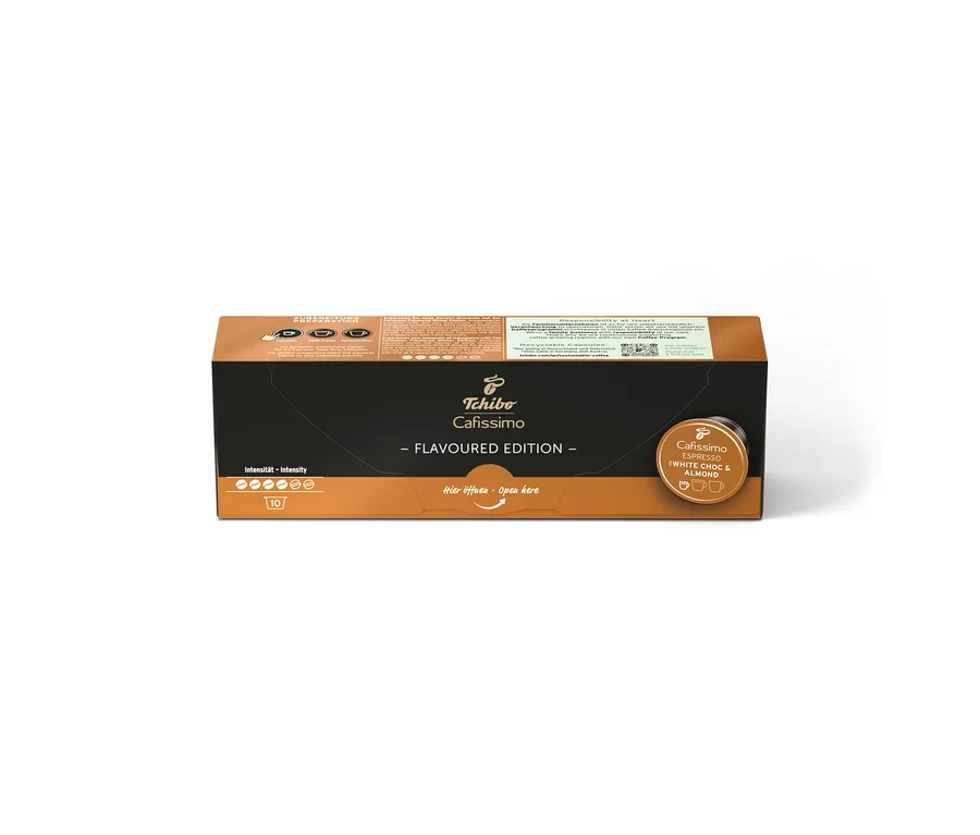 Packung Cafissimo Flavoured Espresso - White Choc & Almond.