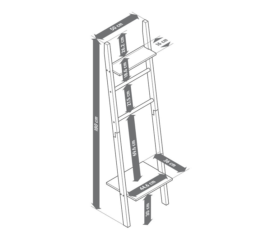 Eine Abbildung eines Leiterregals mit Bemaßung.