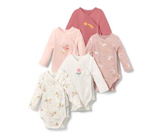 1x altrosa mit Einhorn-Print, 1x dunkelrosa mit Einhorn-Alloverprint, 1x weiss mit Blumen-Print, 1x weisser Einhorn-Alloverprint, 1x dunkelrosa mit Sternen-Print