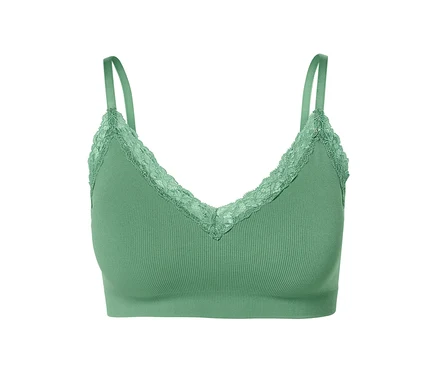 Grünes Seamless-Bustier mit Spitze.