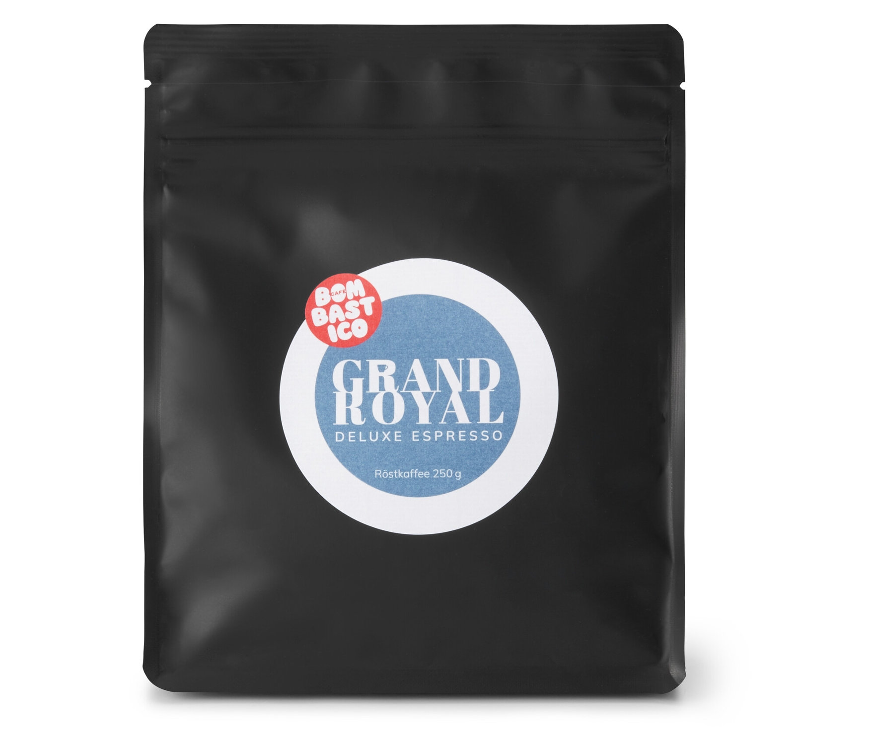Schwarze Packung Bombastico - Grand Royal Deluxe Espresso - 250 g Ganze Bohne.