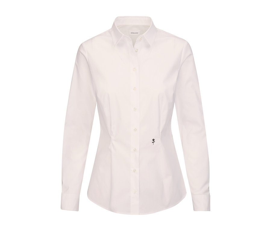 Weisse Seidensticker Slimfit Bluse mit langen Ärmeln und Knopfverschluss.