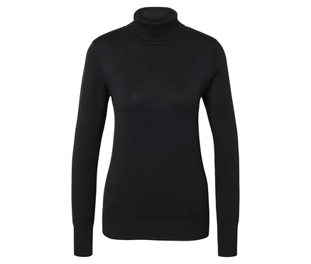 Schwarzer Feinstrick-Rollkragenpullover.