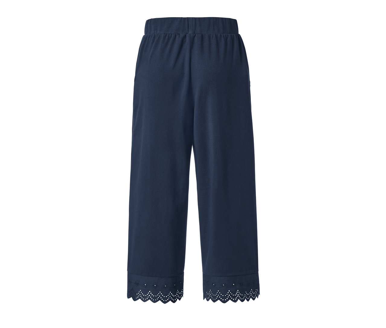 Marineblaue Culotte mit Stickerei am Saum.