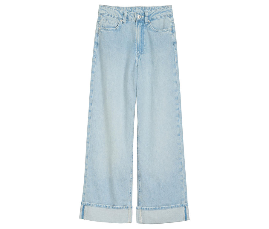 Die Tom Tailor Kinder-Wide-Leg-Fit-Jeans mit Umschlag sind hellblau und liegen vor einem weißen Hintergrund.