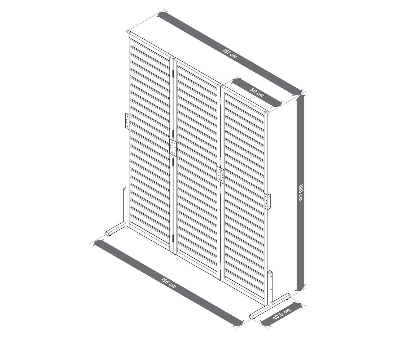 Drei Elemente des flexiblen Paravents sind im Winkel verbunden.