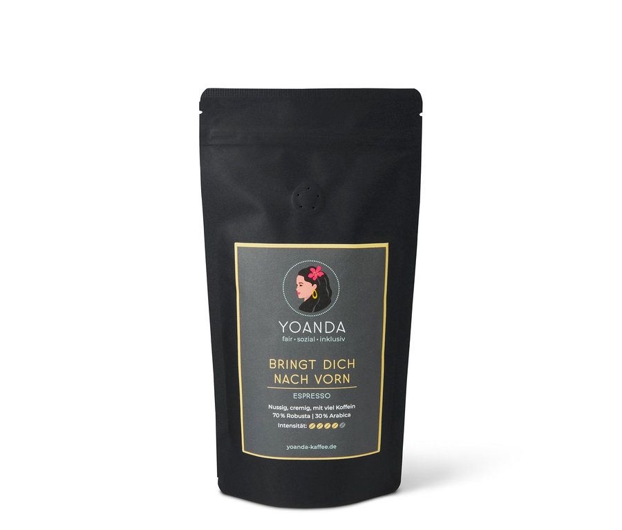 Schwarze Packung Yoanda - Bringt Dich nach vorn Espresso - 250 g Ganze Bohne.