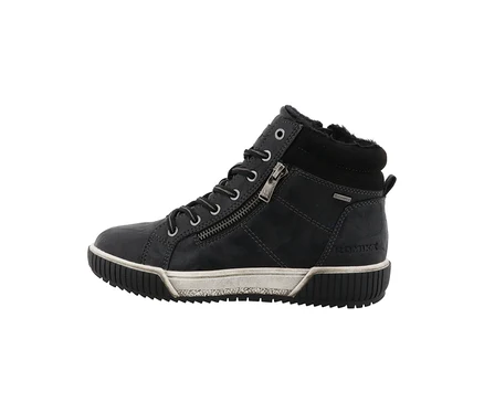 Dunkelgrauer Romika Schnürschuh als High-Top mit seitlichem Reißverschluss und flauschigem Kragen.