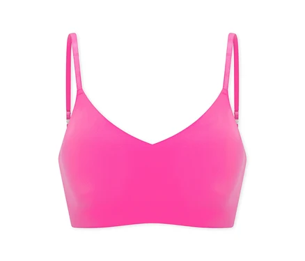 Ein pinkfarbenes SCHIESSER Invisible Bustier mit Pads auf weißem Hintergrund.