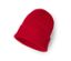 Eine rote Strickmütze auf weißem Hintergrund.