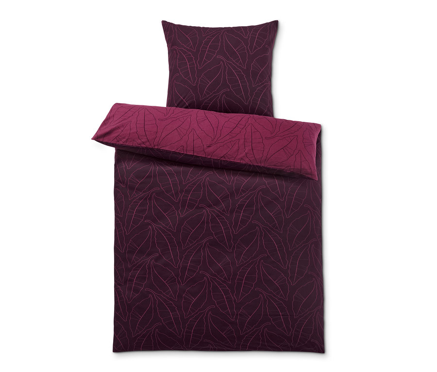 Rote Biber-Bettwäsche in Normalgröße mit Blattmuster.