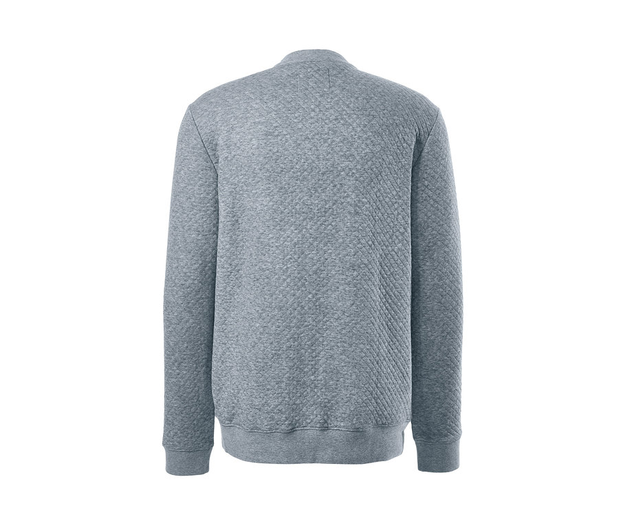 Rückansicht einer grauen Sweatjacke.
