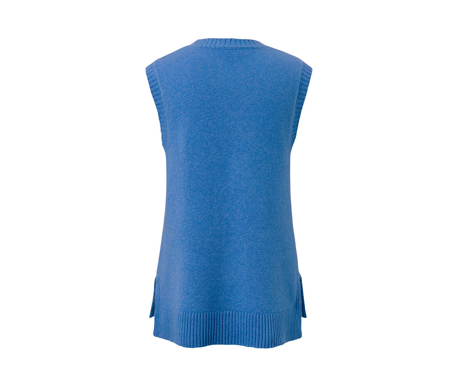 Blauer Strick-Pullunder mit Zopfmuster.