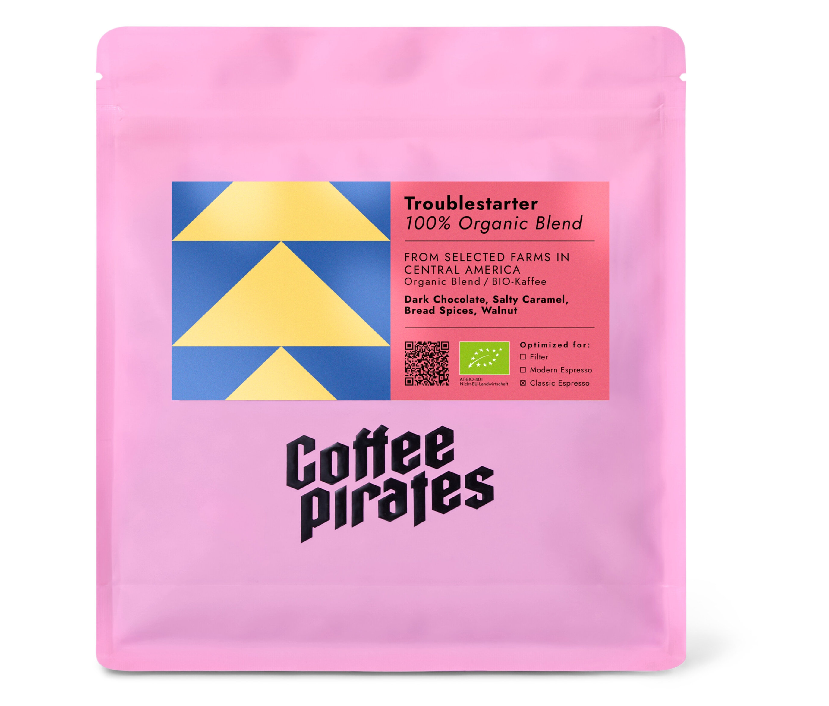Eine Packung Coffee Pirates - Troublestarter Bio Espresso - 250 g Ganze Bohne.
