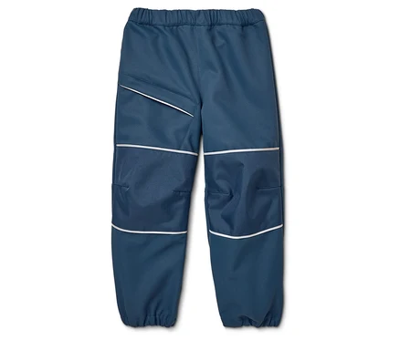 Blaue Hose mit reflektierenden Details auf weißem Hintergrund.